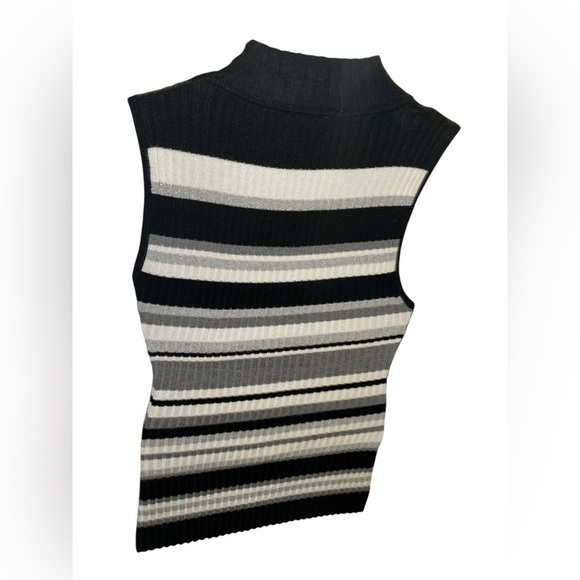 Y2K Ribbed Knit Striped Sleeveless Mock Neck Top – Hooked Up by I.O.T., Size M - Picture 6 of 9